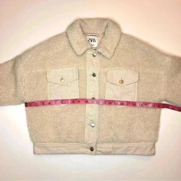 Zara Womens Off White Cropped Sherpa Jacket with Front pockets Size XS - Picture 7 of 11